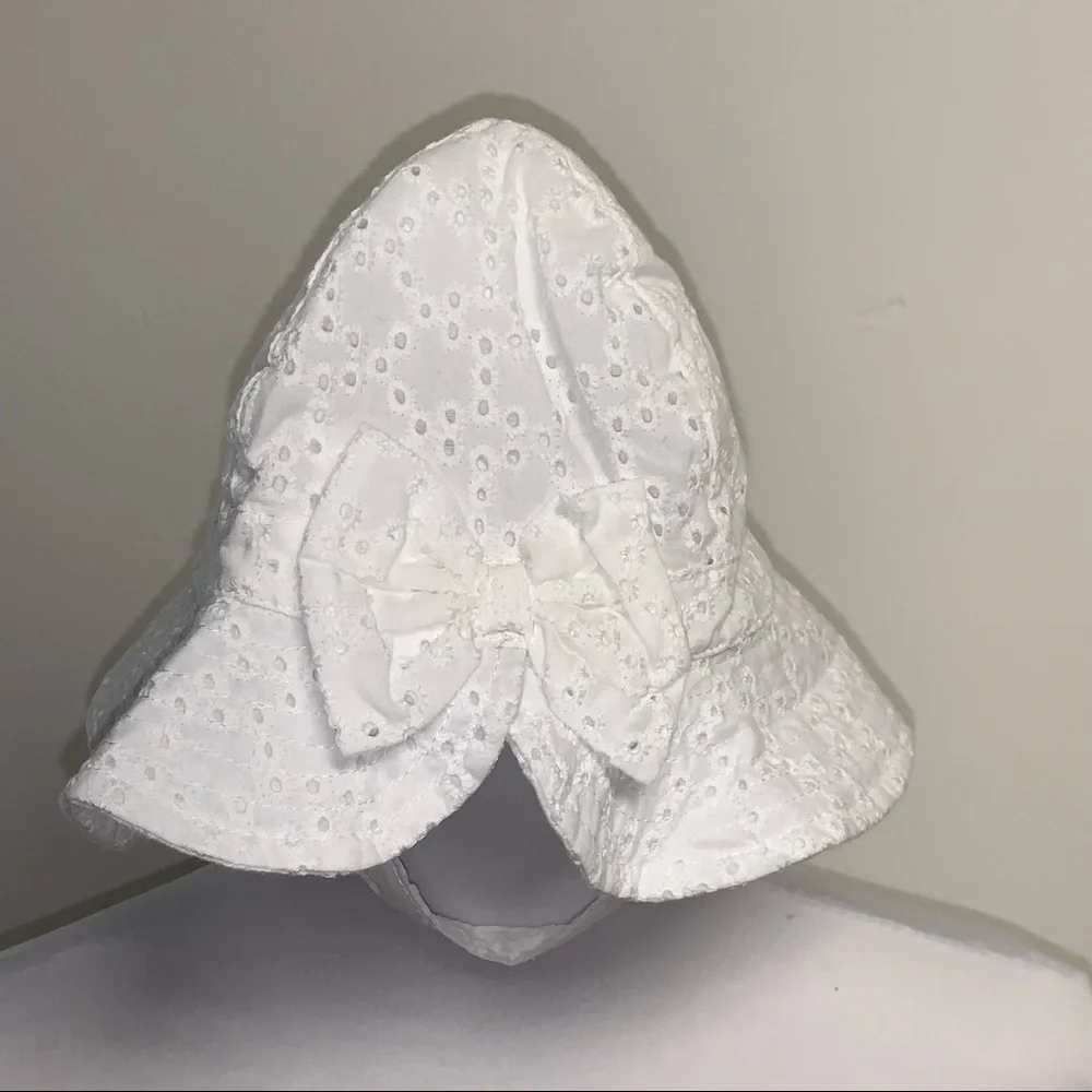 Wonder Nation Girls Toddler One Size White Eyelet Strap/Bow Sun Hat NEW NWT
